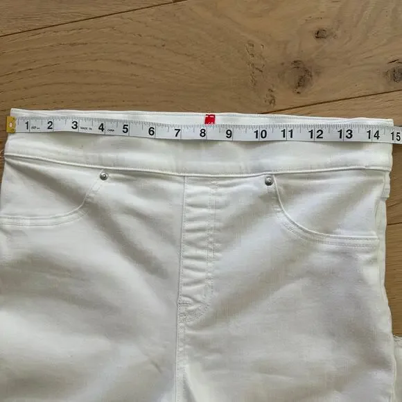 Spanx White Flare Raw Edge Pull On Stretch Cropped Jean Cotton Medium - Picture 3 of 7